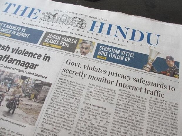 Indien, The Hindu, Vettel, Zeitung Indien, The Hindu, Vettel, Zeitung