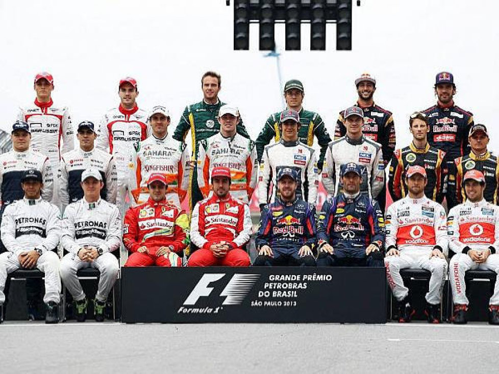 Jules Bianchi, Max Chilton, Giedo van der Garde, Charles Pic, Daniel Ricciardo, Jean-Eric Vergne, Valtteri Bottas, Pastor Maldonado, Adrian Sutil, Paul di Resta, Esteban Gutierrez, Nico Hülkenberg, Romain Grosjean, Heikki Kovalainen, Lewis Hamilton, Nico