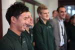 Kamui Kobayashi, Testfahrer Robin Frijns, Marcus Ericsson und Teamchef Cyril Abiteboul 