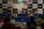 Mikko Hirvonen, Sebastien Ogier, Chris Atkinson, Benito Guerra und Kris Meeke bei der Pressekonferenz