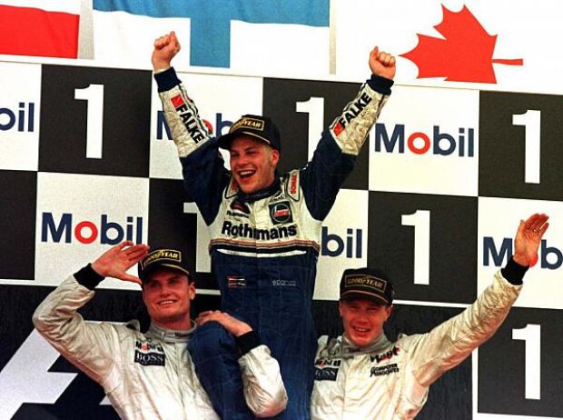 Jacques Villeneuve, David Coulthard, Mika Häkkinen in Jerez 1997