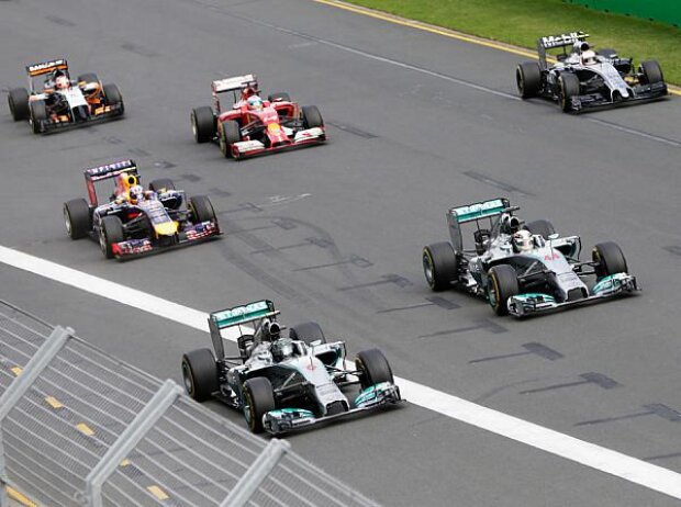 Titel-Bild zur News: Nico Rosberg, Lewis Hamilton, Daniel Ricciardo, Kevin Magnussen