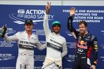 Lewis Hamilton (Mercedes), Sebastian Vettel (Red Bull) und Nico Rosberg (Mercedes) 