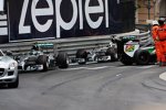 Nico Rosberg (Mercedes), Lewis Hamilton (Mercedes) und Sergio Perez (Force India) 