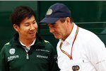 Kamui Kobayashi (Caterham) und Nigel Mansell 