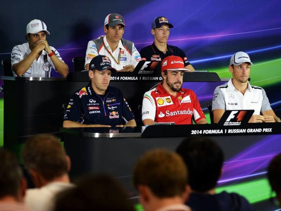 Felipe Massa, Adrian Sutil, Daniil Kwjat, Sebastian Vettel, Fernando Alonso, Jenson Button