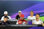 FIA-Pressekonferenz mit Lewis Hamilton (Mercedes), Nico Hülkenberg (Force India), Nico Rosberg (Mercedes), Sebastian Vettel (Red Bull), Fernando Alonso (Ferrari) und Jenson Button (McLaren) 