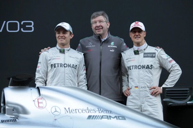 Michael Schumacher Ross Brawn Nico Rosberg Mercedes Mercedes AMG Petronas Formula One Team F1 ~Michael Schumacher, Ross Brawn und Nico Rosberg (Mercedes) ~ Michael Schumacher Ross Brawn Nico Rosberg Mercedes Mercedes AMG Petronas Formula One Team F1 ~Michael Schumacher, Ross Brawn und Nico Rosberg (Mercedes) ~