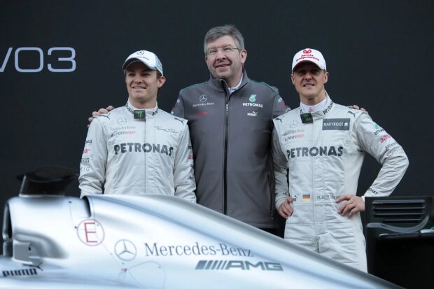 Michael Schumacher Ross Brawn Nico Rosberg Mercedes Mercedes AMG Petronas Formula One Team F1 ~Michael Schumacher, Ross Brawn und Nico Rosberg (Mercedes) ~ 