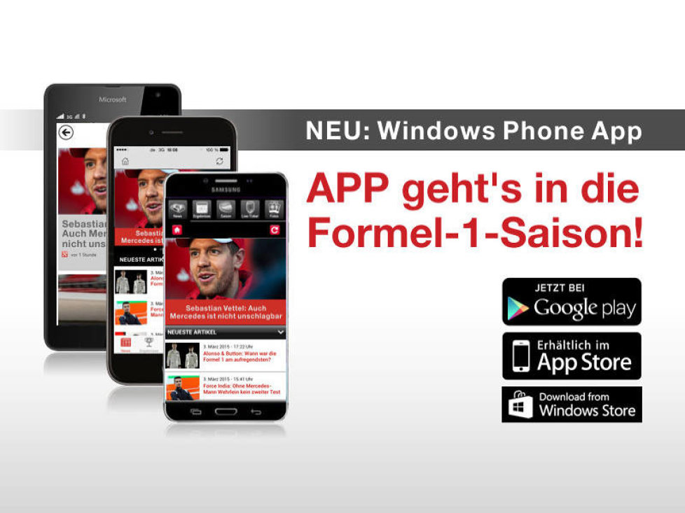 Formel-1-App, Android, Windows Phone, iOS