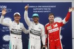 Lewis Hamilton (Mercedes), Sebastian Vettel (Ferrari) und Nico Rosberg (Mercedes) 