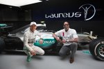 Mercedes fährt ab dem Grand Prix in Schanghai mit Laureus-Branding #DriveForGood - im Bild Nico Rosberg und Edwin Moses