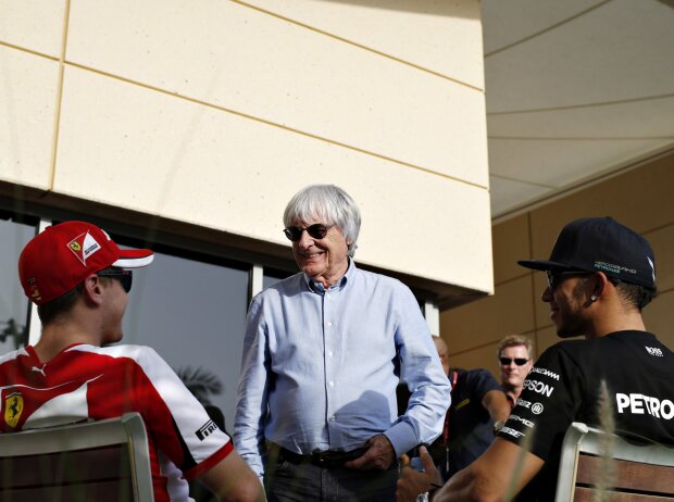 Titel-Bild zur News: Bernie Ecclestone, Sebastian Vettel, Lewis Hamilton