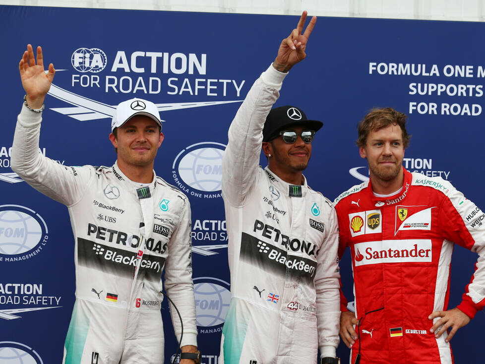 Nico Rosberg, Lewis Hamilton und Sebastian Vettel