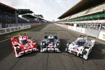 Die drei Porsche 919 Hybrid für die 24 Stunden von Le Mans 2015