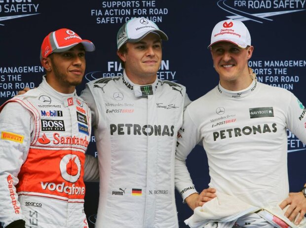 Titel-Bild zur News: Lewis Hamilton, Nico Rosberg, Michael Schumacher