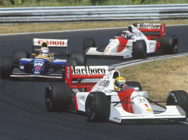 Ayrton Senna, Nigel Mansell und Gerhard Berger beim Grand Prix von Ungarn 1992