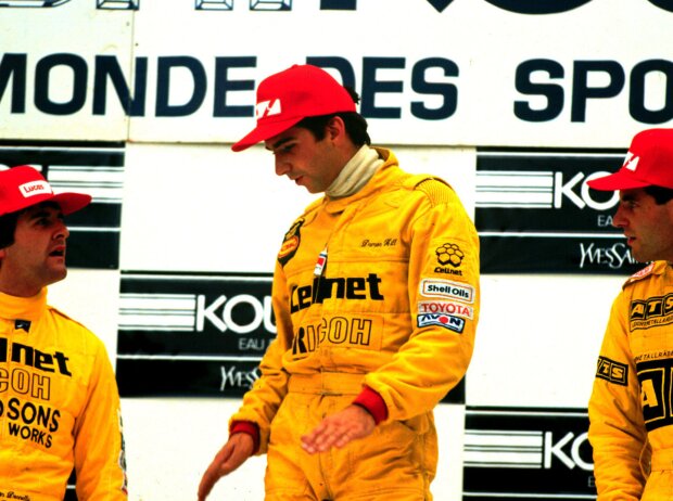 Martin Donnelly, Damon Hill und Roland Ratzenberger auf dem Formel-3-Podium in Spa 1987