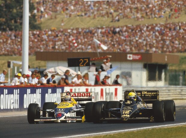 Nigel Mansell Ayrton Senna Ungarn 1986 Nigel Mansell Ayrton Senna Ungarn 1986