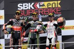 Chaz Davies, Jonathan Rea und Max Biaggi 