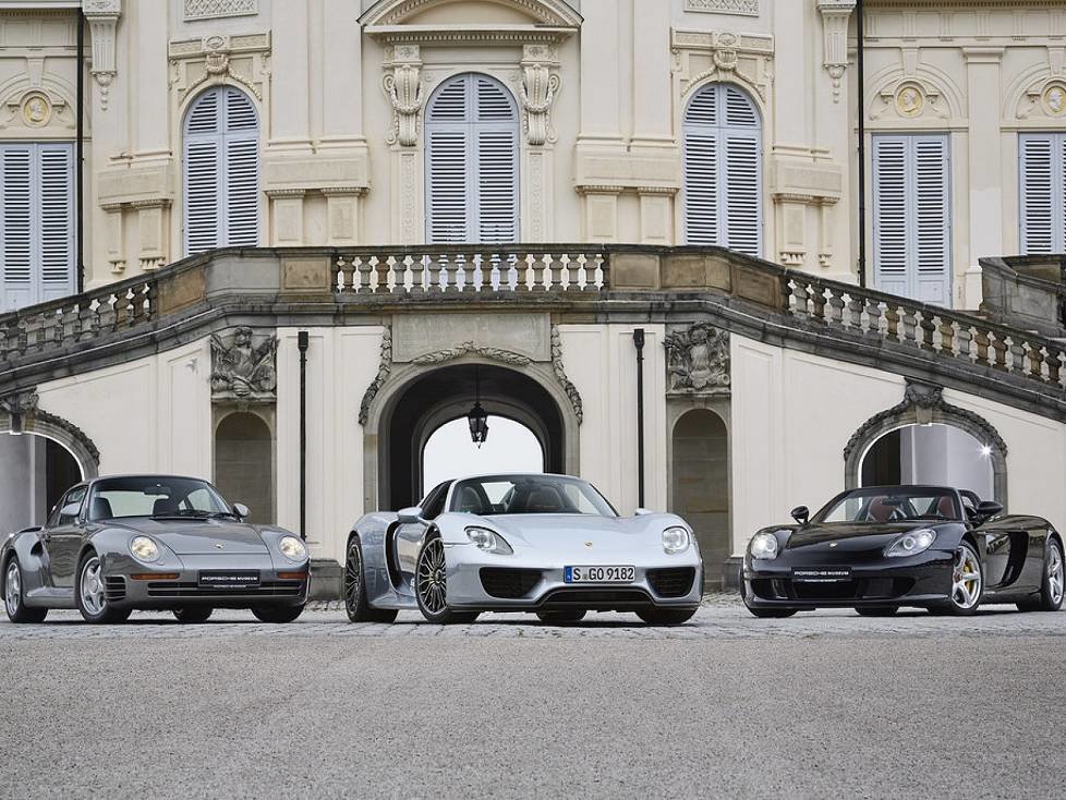 Porsche 959, 918 Spyder und Carrera GT (von links)