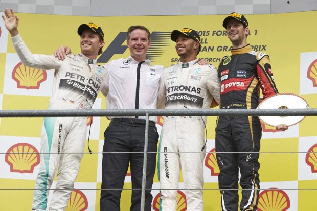 Nico Rosberg Lewis Hamilton Romain Grosjean Mercedes Mercedes AMG Petronas Formula One Team F1Lotus Lotus F1 Team F1 ~Nico Rosberg (Mercedes), Lewis Hamilton (Mercedes) und Romain Grosjean (Lotus) ~ 