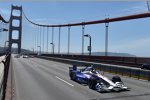 Marco Andretti im Andretti-Honda von Justin Wilson auf der Golden-Gate-Bridge in San Francisco