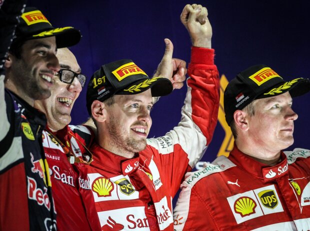 Titel-Bild zur News: Daniel Ricciardo, Sebastian Vettel, Kimi Räikkönen