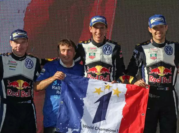 Sebastien Ogier, Julien Ingrassia, Jari-Matti Latvala, Jost Capito Titel-Bild zur News: Sebastien Ogier, Julien Ingrassia, Jari-Matti Latvala, Jost Capito
