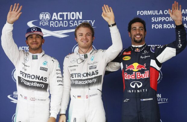 Nico Rosberg Lewis Hamilton Daniel Ricciardo Mercedes Mercedes AMG Petronas Formula One Team F1Red Bull Infiniti Red Bull Racing F1 ~Nico Rosberg (Mercedes), Lewis Hamilton (Mercedes) und Daniel Ricciardo (Red Bull) ~ 