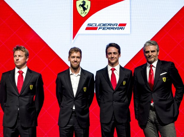 Titel-Bild zur News: Kimi Räikkönen, Sebastian Vettel, Esteban Gutierrez, Maurizio Arrivabene