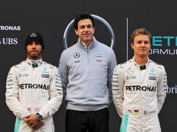 Titel-Bild zur News: Lewis Hamilton, Toto Wolff, Nico Rosberg