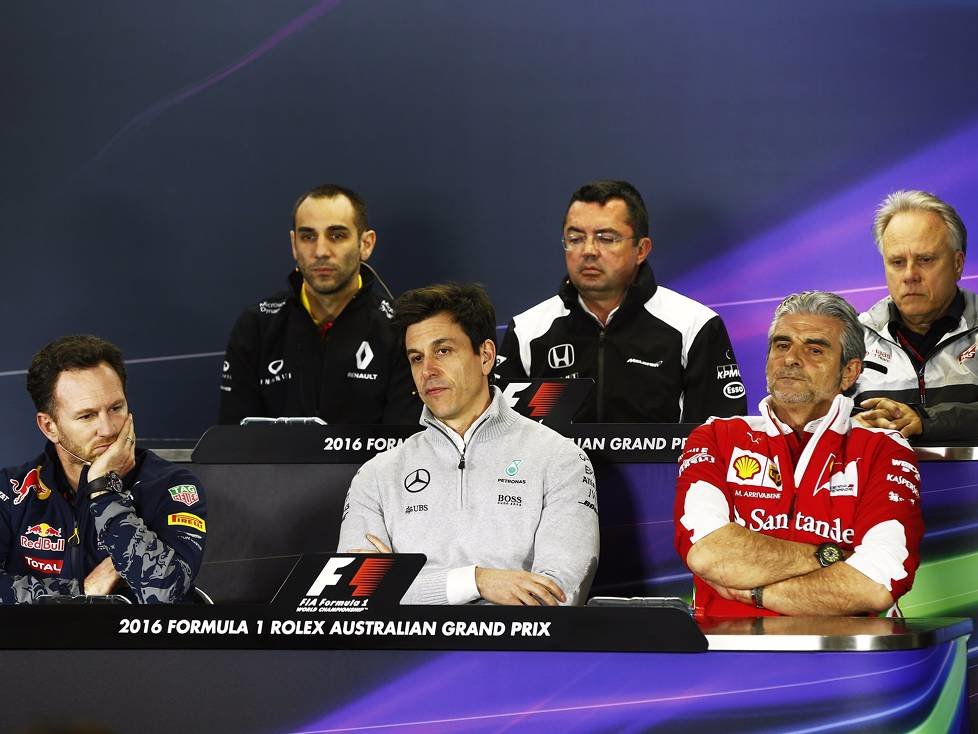 Christian Horner, Toto Wolff, Maurizio Arrivabene, Cyril Abiteboul, Eric Boullier