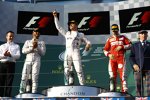 Nico Rosberg (Mercedes), Lewis Hamilton (Mercedes), Sebastian Vettel (Ferrari) und Jackie Stewart 
