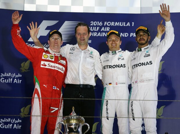 Titel-Bild zur News: Nico Rosberg, Lewis Hamilton, Kimi Räikkönen