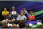 Jolyon Palmer (Renault), Romain Grosjean (Haas), Pascal Wehrlein (Manor), Max Verstappen (Red Bull), Nico Rosberg (Mercedes) und Sebastian Vettel (Ferrari) 