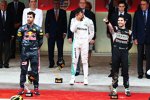 Daniel Ricciardo (Red Bull), Lewis Hamilton (Mercedes) und Sergio Perez (Force India) 