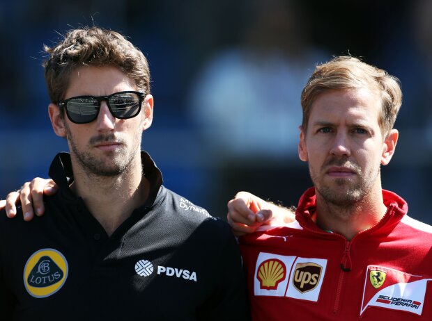 Titel-Bild zur News: Romain Grosjean, Sebastian Vettel, Justin Wilson