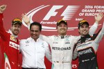 Nico Rosberg (Mercedes), Sebastian Vettel (Ferrari) und Sergio Perez (Force India) 