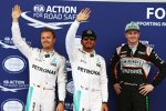 Nico Rosberg (Mercedes), Lewis Hamilton (Mercedes) und Nico Hülkenberg (Force India) 