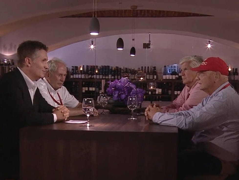 Andreas Gröbl, Helmut Marko, Roger Benoit und Niki Lauda bei ServusTV
