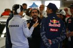 Nico Rosberg (Mercedes), Fernando Alonso (McLaren) und Daniel Ricciardo (Red Bull) 