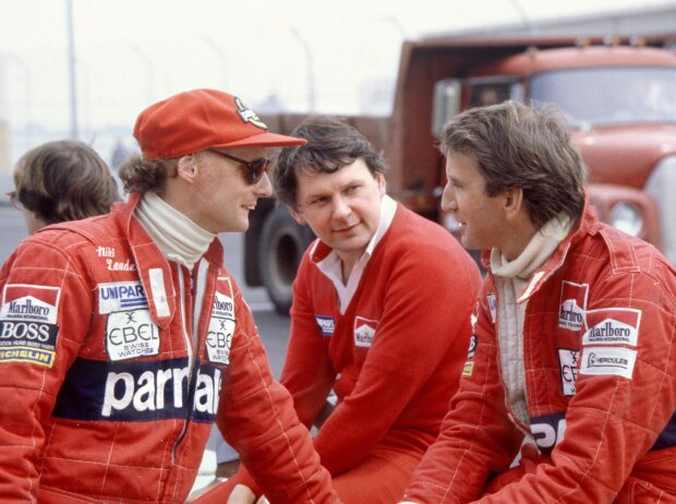 Niki Lauda, John Barnard und John Watson in Detroit 1982 Niki Lauda, John Barnard und John Watson in Detroit 1982
