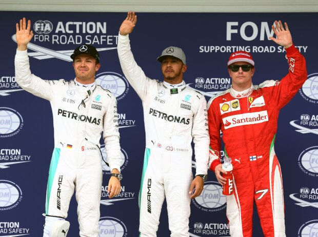 Titel-Bild zur News: Nico Rosberg, Lewis Hamilton, Kimi Räikkönen