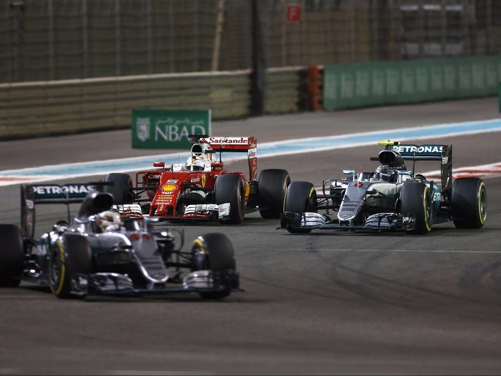 Sebastian Vettel, Nico Rosberg, Lewis Hamilton