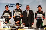 Alfonso Celis (Force India), Esteban Ocon (Force India), Vijay Mallya und Sergio Perez (Force India) 