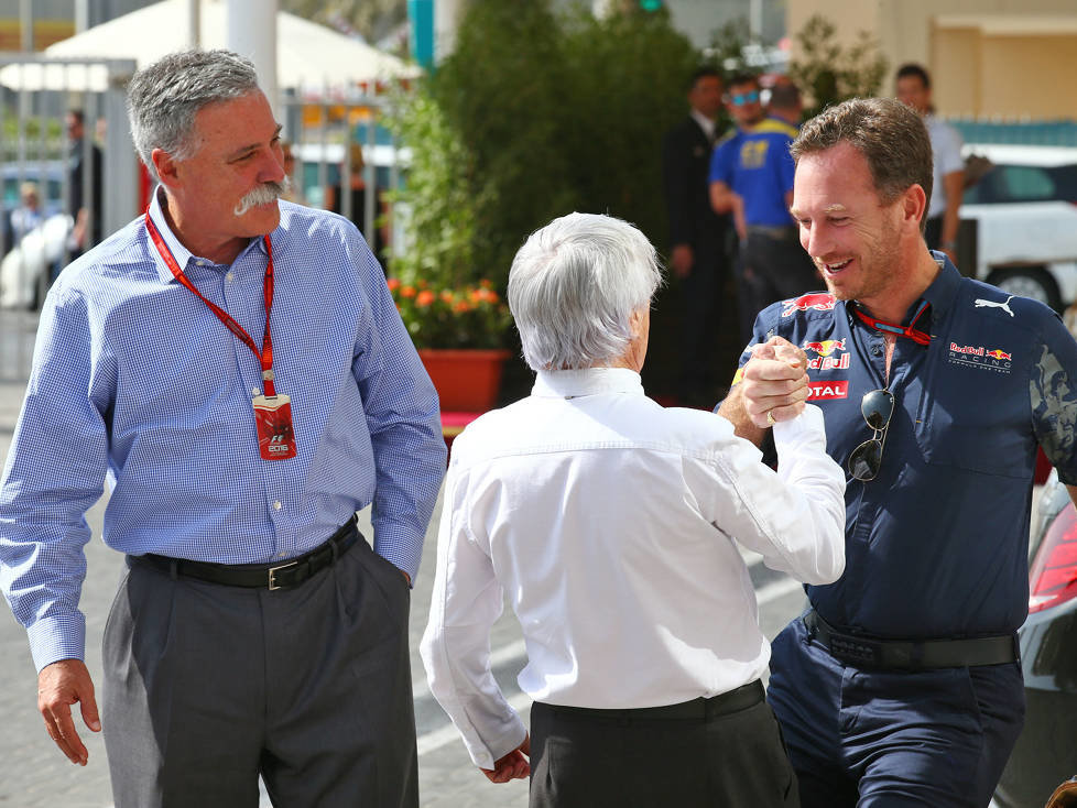 Chase Carey, Bernie Ecclestone, Christian Horner