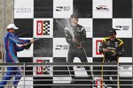 Josef Newgarden (Penske), Scott Dixon (Ganassi), Chip Ganassi und Simon Pagenaud (Penske) 