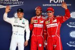 Valtteri Bottas (Mercedes), Sebastian Vettel (Ferrari) und Kimi Räikkönen (Ferrari) 