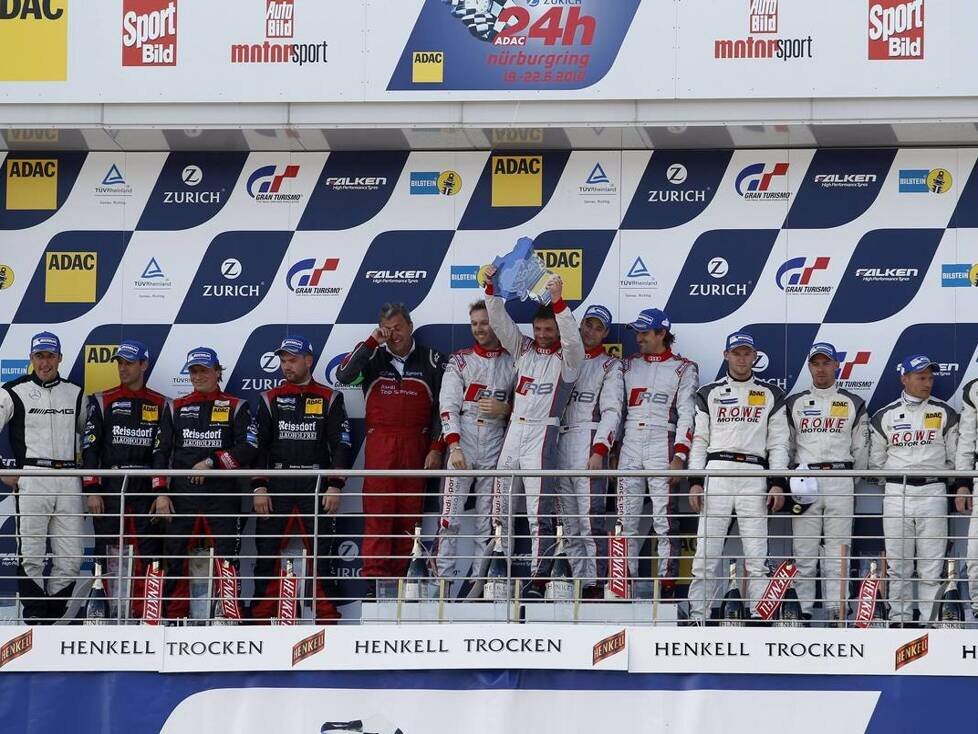 Jeroen Bleekemolen, Christian Menzel, Christopher Haase, Markus Winkelhock, Christian Hohenadel, Maro Engel, Siegerehrung